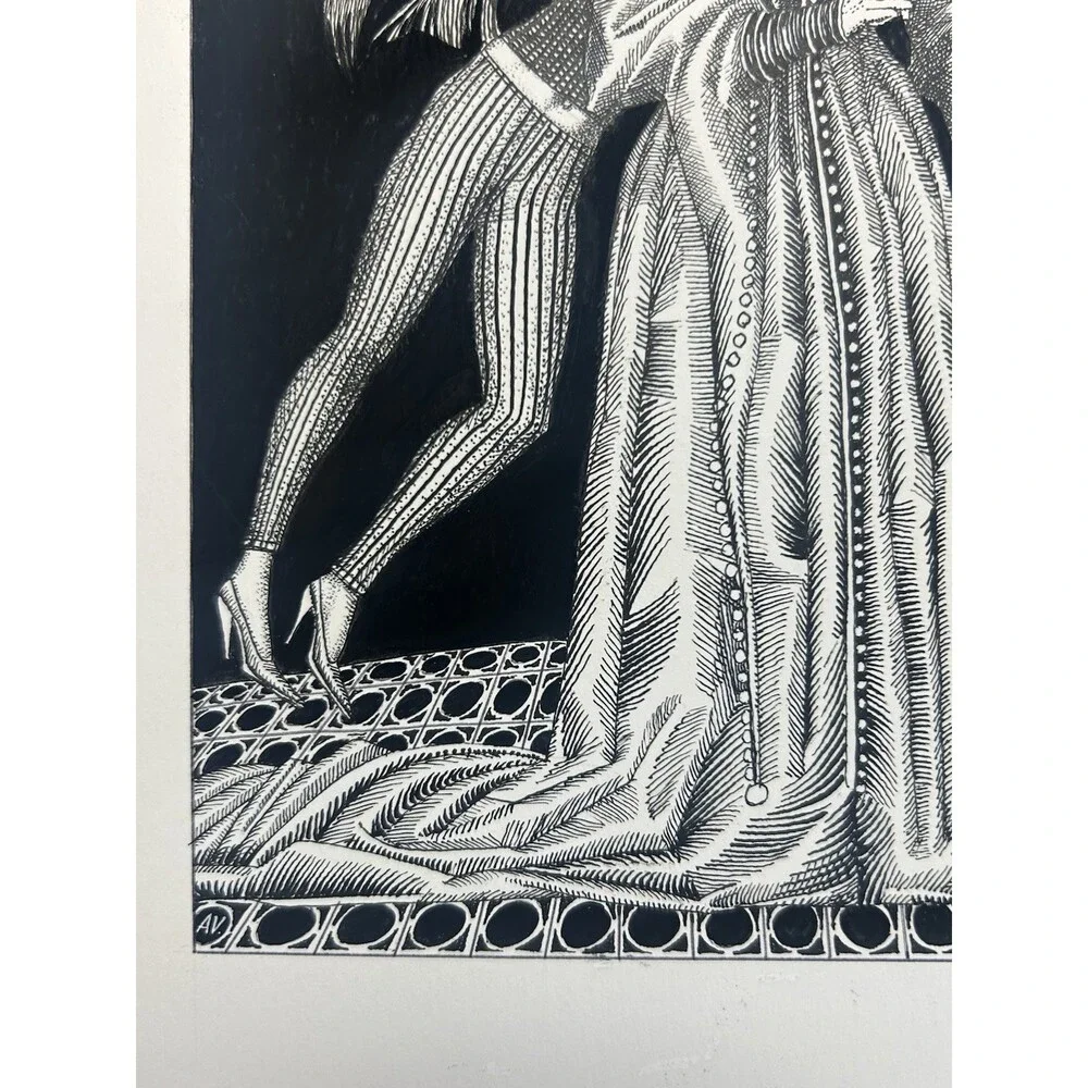 Original Alexander Valdman 2002 Signed Pen & Ink Drawing - Theatrical